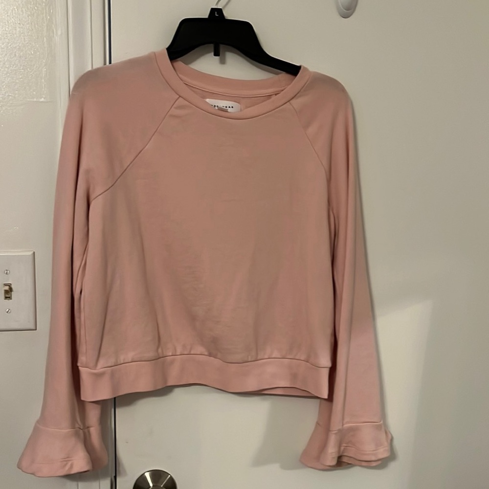 POPSUGAR-Medium-Pink-Sweatshirt. Flared sleeves with ruffling